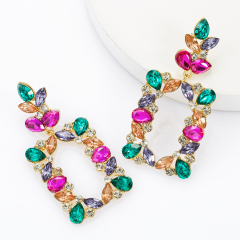 LUBOV – boucles d'oreilles longues en métal creux, pendentif en cristaux colorés, accessoires de bijouterie Fine pour femmes, vente en gros ► Photo 1/6