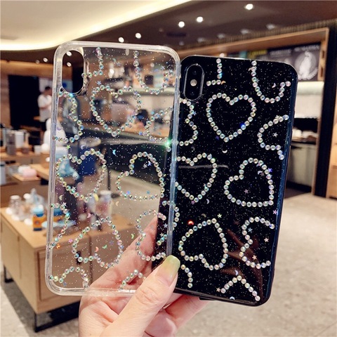 Sinocom Handa Paillettes Amour Coeur Strass Coque De Téléphone Pour iPhone12 11pro 11promax X XS XR XS Max 6 6S 7 8 Plus ► Photo 1/6