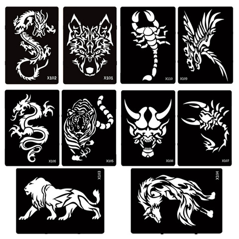 Xmasir-pochoir de tatouage pour hommes, grand gabarit de Dragon et tigre pour peinture corporelle sur bras arrière, 10 feuilles, 13x19cm ► Photo 1/6