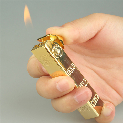 Briquet avec barre métallique or, briquet, feu libre, Butane, gaz fumée, cigare et essence gonflé, Gadget pour hommes ► Photo 1/6