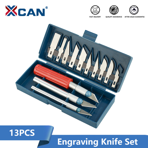 XCAN ensemble de couteaux de gravure 13 pièces pour outils de découpe d'art multi-usages avec 3 couteaux 10 outils de sculpture sur lame ► Photo 1/6