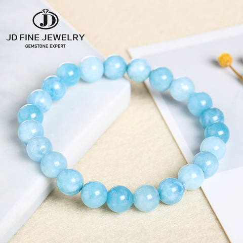 JD – perles rondes en pierre naturelle, calcédoine bleue, aigue-marine, 4/6/8/10/12MM, bricolage de bijoux pour Bracelet, cadeau pour hommes et femmes ► Photo 1/6