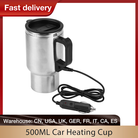 Bouilloire automatique de tasse de chauffage de voiture de 500ML faisant bouillir le chauffe-eau électrique de Thermos d'acier inoxydable avec la tasse de bouilloire de voiture d'allume-cigare ► Photo 1/6