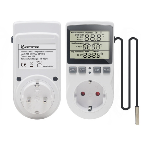 Commutateur de minuterie de Thermostat numérique prise ue 230V 16A régulateur de Thermostat de température de synchronisation-40 ~ 120 degrés avec capteur ► Photo 1/6
