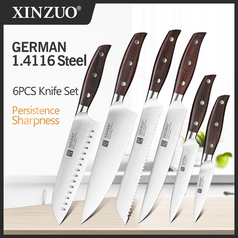 XINZUO ensemble de couteaux de cuisine, outils de cuisine utilitaires, couteau à pain du Chef, couteaux allemands en acier inoxydable à haute teneur en carbone 6 pièces ► Photo 1/6