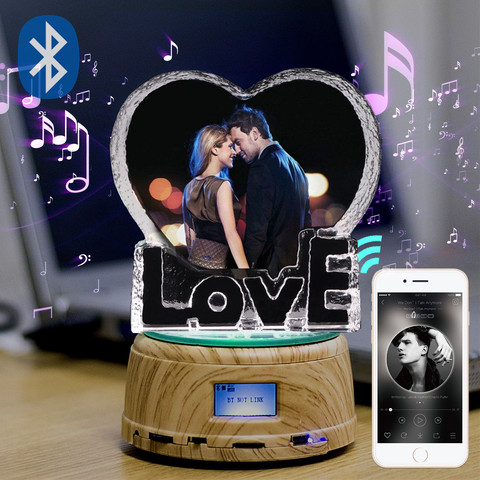 Livraison directe Photo/texte personnalisé amour K9 cristal cadre Photo femmes saint valentin cadeau Bluetooth musique lampe pivotante ► Photo 1/6