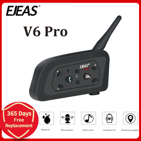 EJEAS V6 PRO Bluetooth moto BT communicateur casque Interphone casque avec 1200m Interphone pour 6 coureurs ► Photo 1/6