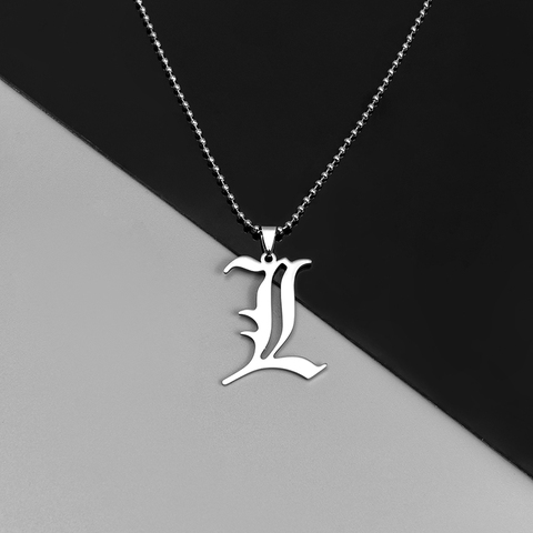 Note de mort L Lawliet collier acier inoxydable ancienne lettre anglaise pendentif perles chaîne colliers Cosplay bijoux accessoires ► Photo 1/6