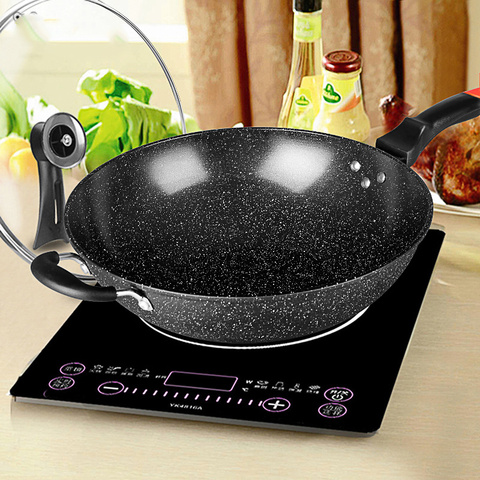 Pan Maifan Stone, Wok antifumée, cuisinière à gaz, 32cm, 34cm, Pot de cuisson et poêle à frire ► Photo 1/6