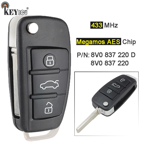 KEYECU 433MHz P/N: 8V0 837 220 D 8V0837220D / 8V0837220 porte-clés de voiture à distance sans clé pour Audi A3 S3 2012 2013 2014 2015 ► Photo 1/3