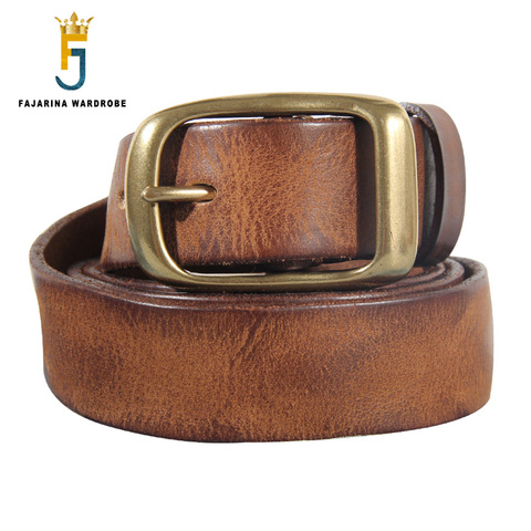 FAJARINA – ceinture rétro en cuir de vache pour hommes, 3.3cm de largeur, boucle ardillon en laiton, métal, qualité supérieure, peau de vache Pure et solide ► Photo 1/6