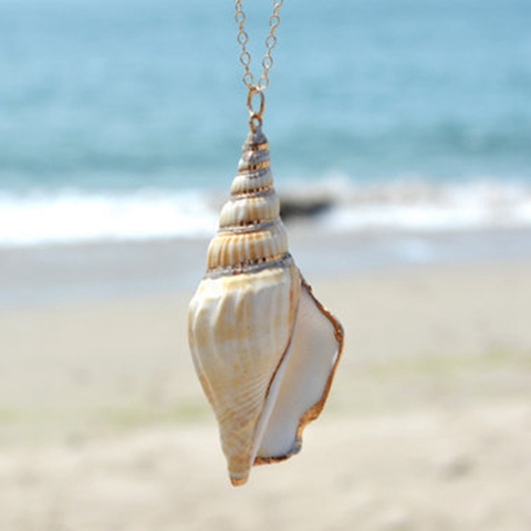 Collier avec pendentif en coquillage naturel pour Femme, Style estival, étoile de mer, conque ► Photo 1/6