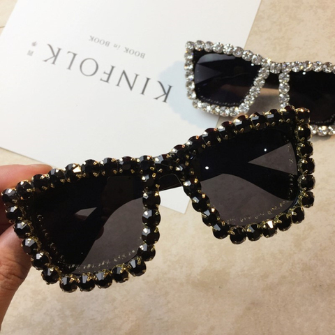 Lunettes de soleil UV400 carrées à monture strass, surdimensionnées, diamants, marque, styliste, Fashion, pour femmes ► Photo 1/5