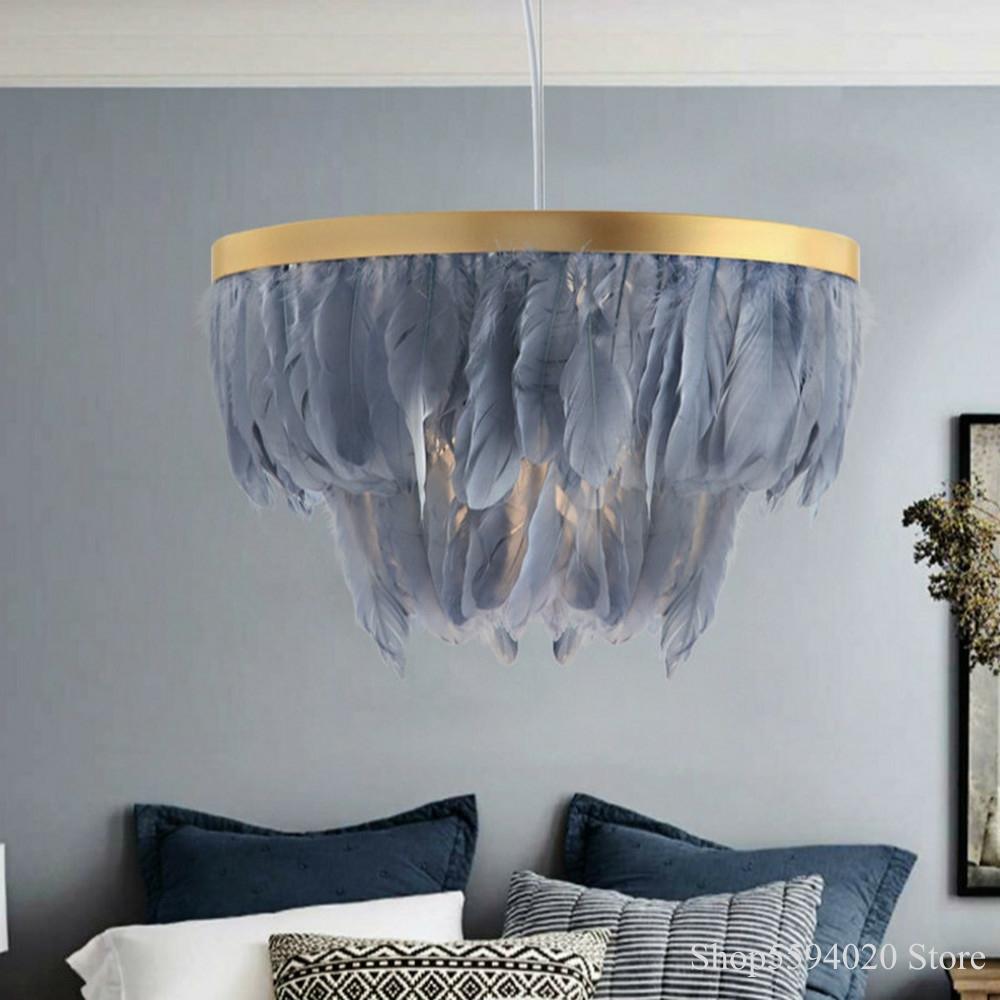 Plafonnier suspendu avec plumes en plumes au Style nordique créatif Post-moderne Ins, luminaire de plafond, idéal pour une chambre à coucher ou un mariage, un salon ► Photo 1/6