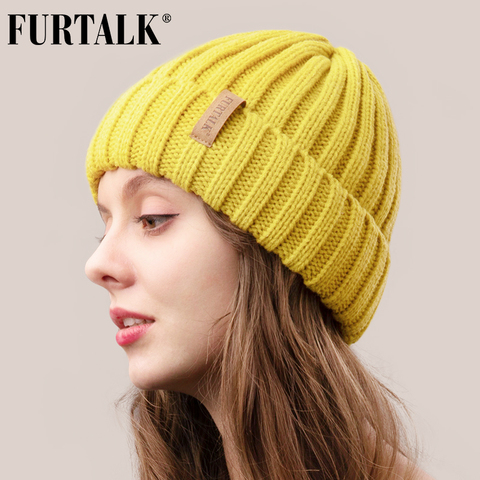 FURTALK – Bonnet avec doublure molletonnée pour femme et homme, chapeau, tricoté, rouge, noir, blanc, rose, gris, dame, hiver ► Photo 1/6