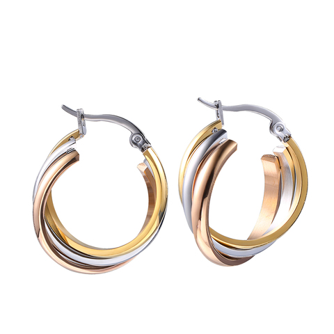 Boucles d'oreilles en acier titane Simple, trois couleurs et trois couches pour femmes, cadeau ne se décolore jamais, livraison directe ► Photo 1/6