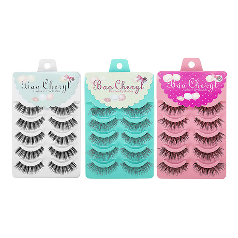 DINGSEN 5 paires naturel épais complet faux cils Super Long Criss Cross cils Glamour 3D bande cils Crisscross #91759 ► Photo 1/6