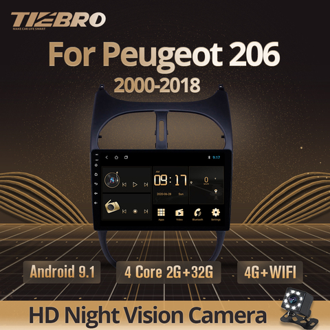 TIEBRO-Autoradio Android 9.0, Navigation GPS, WIFI, IPS, Dvd, 2din, lecteur multimédia pour voiture Peugeot 206 (2000-2022) ► Photo 1/6