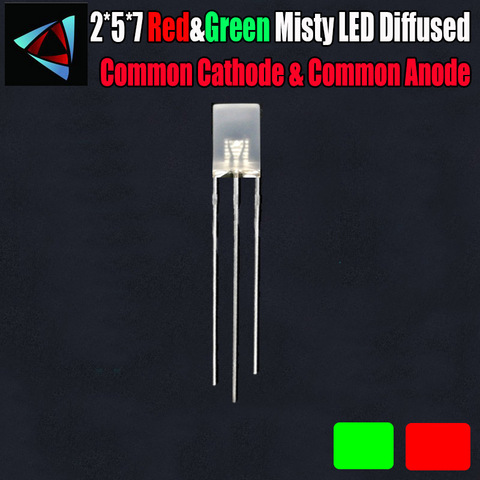 Kit de 50 pièces de diodes brumeuses led, 2x5x7 MM, lot de 2x5x7 MM, rouge et vert, bricolage ► Photo 1/1