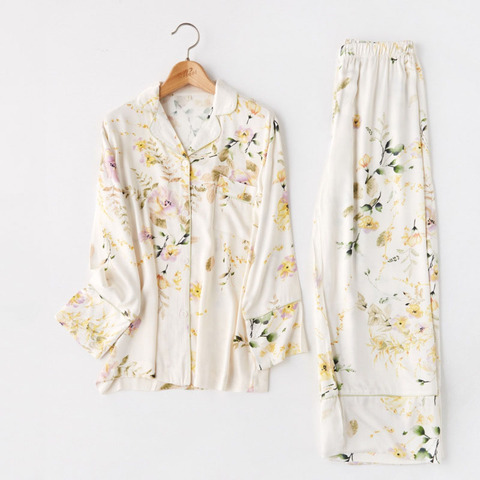 Ensemble pyjama pour femme, élégant et confortable, imprimé de fleurs, manches longues, pantalon Long, 2 pièces, automne ► Photo 1/6