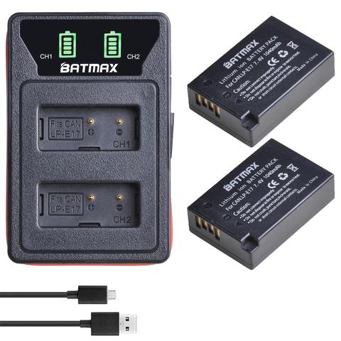 2 batteries LP E17 1040 lp-e17 mAh + LED, double chargeur USB intégré pour Canon EOS RP, Rebel SL2, SL3, T6i, T6s, T7i, M3, M5, M6 ► Photo 1/6