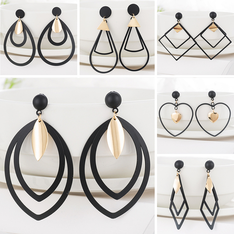 WYBU – boucles d'oreilles rondes noires et dorées, bijoux en forme de goutte d'eau, Style d'été, en forme de Triangle, bijoux Alli Express Brinco ► Photo 1/6