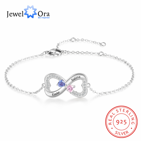 Bracelet infini en argent Sterling 925, à personnaliser, avec pierres de naissance en cœur, pour graver le nom des amoureux (BA102974) ► Photo 1/6