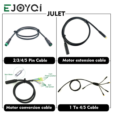 JULET câble étanche rallonge Cale moteur lumière Ebrake accélérateur affichage 1T4 1T5 2 3 4 5 broches Ebike câble de Conversion ► Photo 1/6