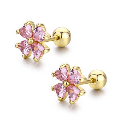 Boucles d'oreilles en forme de coeur 7 couleurs, jolies pierres de trèfle et de fleurs, vis à dos, couleur or, pour femmes et enfants ► Photo 1/6