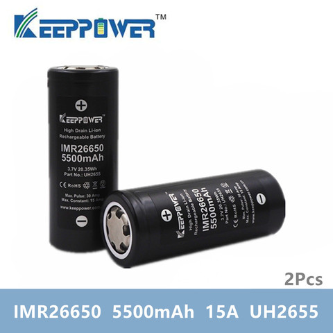 2 pièces KeepPower IMR 26650 batterie IMR26650 5500mAh 15A décharge 3.7v batterie au lithium livraison directe d'origine batteria ► Photo 1/2