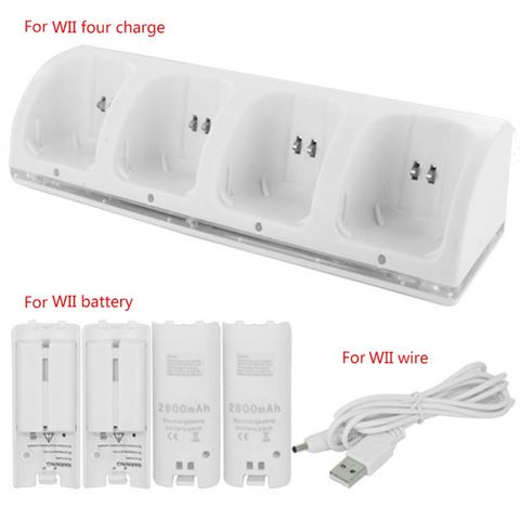 Station de charge intelligente à 4 ports, avec piles rechargeables, câble de données USB, accessoires pour Console de jeu WII ► Photo 1/6