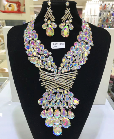 Ensembles de bijoux multicolores de mariage, grand cristal d'or de dubaï, ensembles de bijoux, collier, boucles d'oreilles, pour femmes ► Photo 1/6