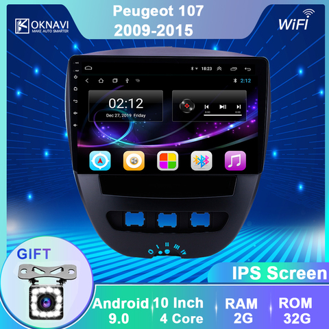OKNAVI-autoradio Android 9.0, lecteur multimédia vidéo, stéréo, Navigation GPS, BT, pour voiture Peugeot 107, Toyota Aygo, citroën C1 (1998-2005) ► Photo 1/6