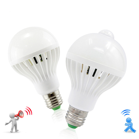 Lampe à LED PIR infrarouge mouvement/son + lumière capteur contrôle E27 3 w 5 w 7 w 9 w 12 w automatique intelligent capteur blanc Lampada LED ampoule ► Photo 1/6