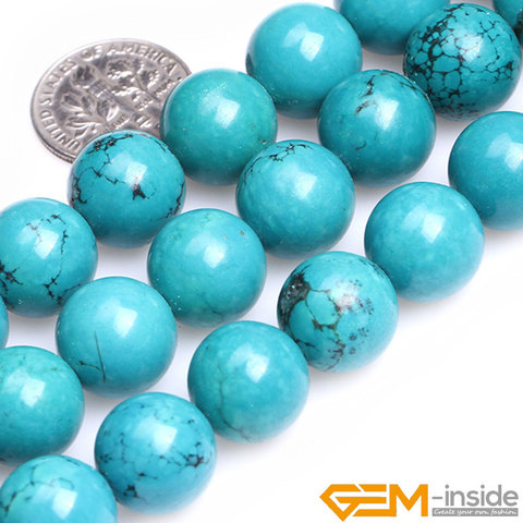 Perles pour fabrication de bijoux, Turquoises bleues, rondes, amples, pour femmes, 15 pouces ► Photo 1/6