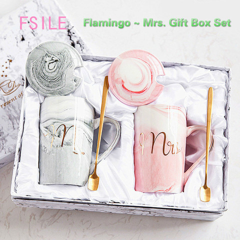 Coffret cadeau en céramique avec motif marbre, FSILE, à bordure dorée, tasse de café pour Couple, tasse de flamant rose ► Photo 1/6