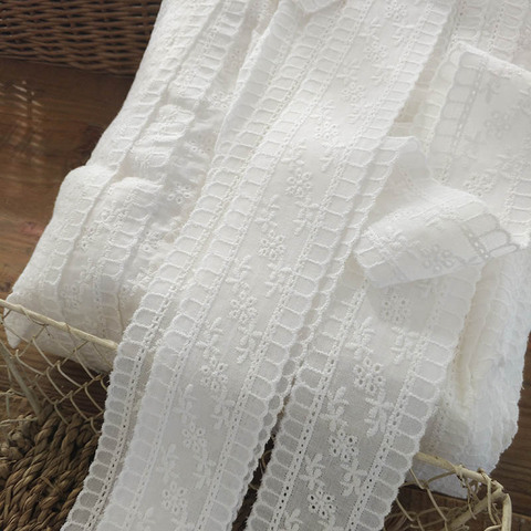 Ruban de dentelle en coton brodé de fleurs blanches, 2 mètres/lot, tissu de couture, vêtement bricolage Textile de maison, décoration, rideau, dentelle de 4cm de large ► Photo 1/6