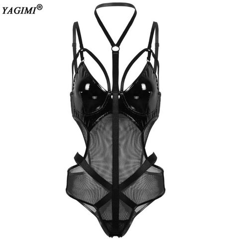 YAGIMI – Lingerie érotique en cuir et maille, sous-vêtements Sexy avec fermeture éclair, Babydoll, Porno ► Photo 1/6