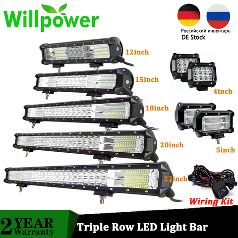 Willpower-lumières de travail Tri-288 Bar, pour tout terrain 4WD, 4x4, remorque de camping-car, 36W 72W 324W ligne de lampes LED W ► Photo 1/6