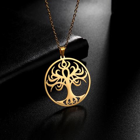 Skyrim – collier Viking arbre de vie en acier inoxydable, couleur or, Talisman amulette, chaîne ras du cou, bijoux Vintage pour femmes ► Photo 1/6