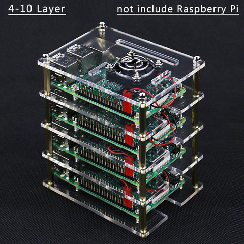 Raspberry Pi 4 boîtier 4 5 6 7 8 9 10 couches boîtier en acrylique + ventilateur de refroidissement avec couvercle en métal pour Raspberry Pi 4 /3 modèle B +/3B ► Photo 1/6