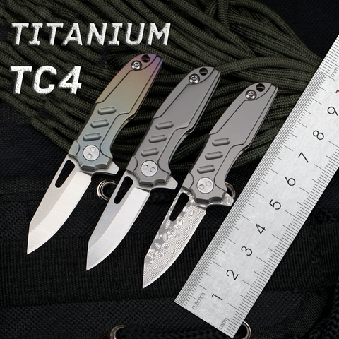 Mini couteau de poche pliable TC4 avec manche en titane, porte-clés, lame en acier damas D2, couteaux de survie de Camping en plein air, outil EDC, cadeau ► Photo 1/6