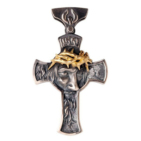 Rétro Christ jésus Crucifix pendentif collier chaîne en métal bijoux lourds cadeau religieux chrétien chaîne collier couronne épines P119 ► Photo 1/6