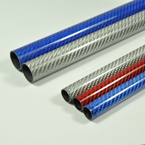 2 pièces/lot couleur Tube en Fiber de carbone 3K Surface brillante 1000mm longueur bleu rouge couleur argent ► Photo 1/4