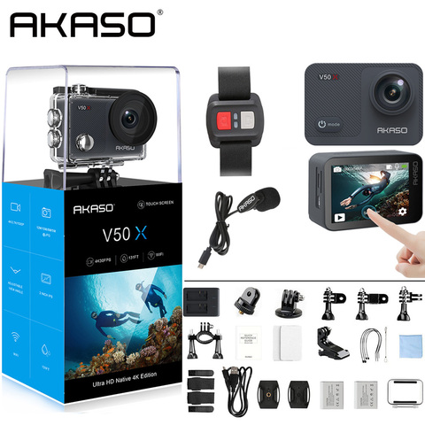 AKASO V50X natif 4K/30fps WiFi caméra d'action avec 2 ''EIS écran tactile 131 pieds étanche caméra télécommande caméra de sport ► Photo 1/6