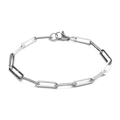 Bracelets chaîne trombone en acier inoxydable 304, couleur argent, cadeau de forme ovale, 18.5cm de long, 1 pièce, nouvelle mode ► Photo 1/6