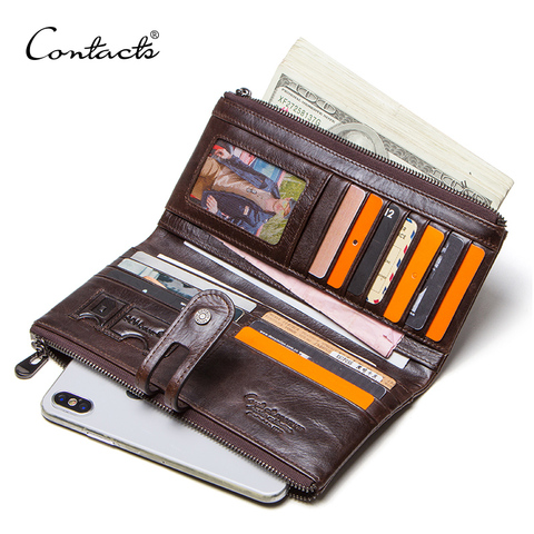 CONTACT'S – pochette en cuir véritable pour homme, portefeuille long, porte-monnaie avec fermeture éclair, pour iphone8, offre spéciale ► Photo 1/6