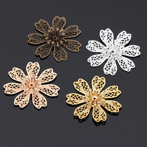 Bouchon de perles de fleur en métal, couleur argent or, Base de fleur en filigrane, breloques pour la fabrication de bijoux, composants artisanaux, bricolage, 28mm, 10 pièces ► Photo 1/6