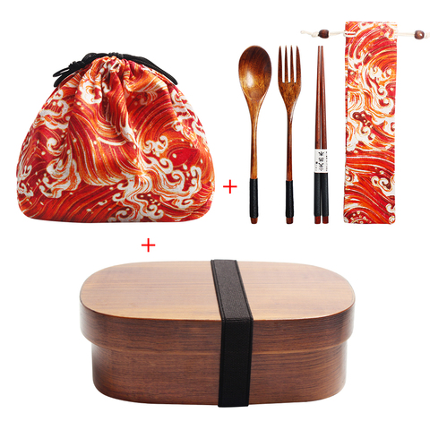 Boîte à déjeuner en bois japonais Kit enfants école Bento boîte Sushi conteneur 1 couche 3 grilles boîte à déjeuner conteneurs avec compartiments ► Photo 1/6