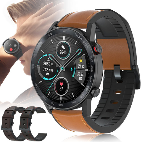 Bracelet de montre 22mm pour Huawei Honor montre magique 2 GT 2 46mm GT 42mm Bracelet en cuir véritable Bracelet en Silicone bracelets de montre ► Photo 1/6